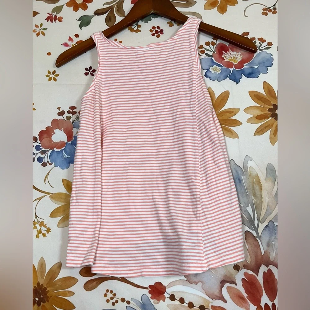 Gymboree Girls 8 White Coral Silver Striped Embroidered Tank Summer Girlie City